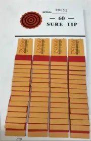 "ONE" #60 Sure Tip Board (1-60) Pull Tabs/Jar Tickets Free Shipping