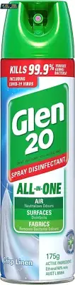 Glen 20 Disinfect Spray Crisp Linen Aerosol Eliminate Odour Disinfect, 175G