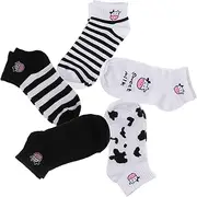 [Ipetboom] 5Pairs Cartoon Cow Short Socks for Lightweight Cotton Ankle Socks Spring Summer Casual Wear Comfortable and White Design