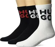[HUGO] Men's 3 Pack Stacked Logo Ribbed Combed Cotton Socks