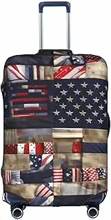 [Pvinnk] American Flag Patchwork Print Protective Luggage Cover Elastic Washable Suitcase Protector Travel Gear Protector, White, Large
