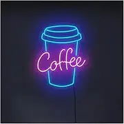 Sign Lamp Coffee Cup Neon Sign USB Powered Adjustable Brightness Neon Lights Suitable For Coffee Bar Decor 45cm(B)