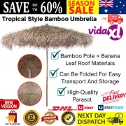 Bamboo Umbrella Tropical Style Folding Parasol Outdoor Garden Patio Sun Shade AU