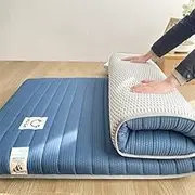 Japanese Futon Mattress, Soft Memory Foam Foldable Roll Up Mattress for Camping Dorm Home Car.(Blue,180x200cm)