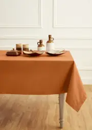 Solino Home Pumpkin Spice Tablecloth – Cotton Linen Hemstitch Tablecloth 144"...