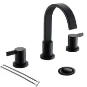 Phiestina Waterfall Widespread 3 Holes 2 Handles Bathroom Faucet 8" Matte Black
