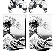BelugaDesign PS5 Wave Japanese Skin | Painting Great Kanagawa Vinyl Cover Wrap Sticker Full Set Console Controller | Compatible with Sony PlayStation 5 (PS5 Digital Edition, Black White)
