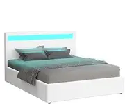 ALFORDSON LED Bed Frame King Size with Gas Lift Storage Base, Mattress Topper Platform Foudation with RGB Headboard Boucle Uphostery, Max 350kg, Lahela Boucle White