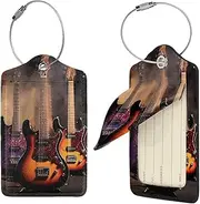 [STVYUKL] Cool Electric Guitar Luggage Tags 1 for Suitcase Waterproof Leather Suitcase Tags Privacy Cover Name Id Label and Metal Loop Baggage Tags for Women Men Travel