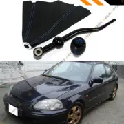 FOR 88-00 HONDA CIVIC BLK BLUE DUAL BEND SHORT SHIFTER+SHIFT KNOB + LEATHER BOOT (for: Honda)