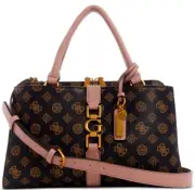 GUESS Briana Girlfriend Medium Satchel Crossbody Tote Bag Handbag - Mocha / Pink