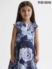 Reiss Blue Keri 9-12 yrs Floral Printed Scuba Dress (D51058) | $110