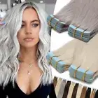 AAAAA+ Invisible Remy Russian Human Hair Tape In Extensions Skin Weft Grey White