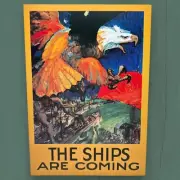 Vintage AMERICAN LEGION Note Card UNUSED WW2 Poster The Ships Are Coming Eagle