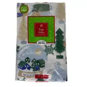 Happy Holiday Rustic Christmas Vinyl Tablecloth Rectangle 52 in x 90 in Pines