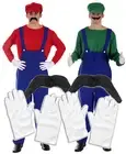 Mario + Luigi Workman Bros 80s 90s Couples Costume Outfit 2 x Gloves & Moustache