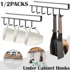 1-2Pcs Kitchen 6 Hooks Under Shelf Cabinet Rack Cupboard Utensils Mug Cup Holder