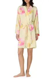Lauren Ralph Lauren Short Long Sleeve Robe in Yellow Floral at Nordstrom, Size Medium