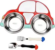 SHOWERORO 1 Set 304 Car Plate Toddler Stainless Steel Tasty Feeding Tray