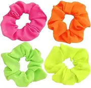 4Pcs Satin Scrunchies for Women - Soft Hair Ties No Damage, Scrunchy Hair Bands for Thick Thin Fine Curly Hair, Silk Ponytail Holders for Sleeping, Neon Hair Accessories for Girls (80s Retro Colors)