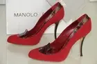 New Manolo Blahnik Fokionas 105 Red Flannel Crocodile Shoes Pumps Heels 40.5