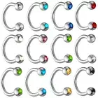 2pc 16G Crystal Steel Horseshoe Labret Monroe Lip Ring Nose Ear Septum Piercing