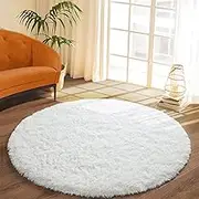 Soft Round Fluffy Bedroom Rugs for Girls Boys, Fuzzy Circle Area Rug for Nursery Playing Reading Room, Kids Room Carpets Shaggy Cute Rugs for Dorm Bedside Home Décor, 4 Feet, Cream White