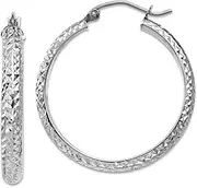 [JewelryWeb] 14k White Gold Hinged post Sparkle Cut 3.5x28mm Hollow Hoop Earrings 28mm long 3.5mm Thick-Hoop Earring for Women