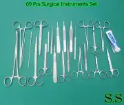 69 PC STAINLESS STEEL BODY PIERCING KIT FORCEP HEMOSTAT SCISSORS TWEEZERS