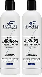 FRAGFRE 3 in 1 Shampoo Conditioner and Beard Wash for Men 12 oz (2-Pack Gift Set) - Unscented Beard Wash for Sensitive Skin - One Step Hair Beard Cleansing and Conditioning - Saves You Time and Money