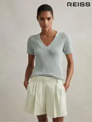 Reiss Mint Dianna Front Pleat Linen Blend Suit Shorts (707467) | $260