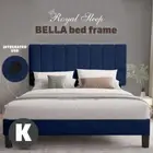 Royal Sleep Bed Frame King Bella Velvet Headboard Base Wooden USB Fabric Navy