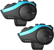 HY-02 Motorcycle Helmet Intercom BT5.0 Hands-Free Interphone Full Duplex for Six Motorcycle Riders 2000M Range IP65 Waterproof Dustproof with Microphone Black2PCS