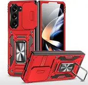 Compatible with Samsung Galaxy Z Fold5, Heavy Duty Shockproof PC Case with Slide Camera Lens Cover Magnetic Kickstand Cover Case for Samsung Galaxy Z Fold5-Red