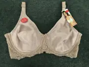 BERLEI: Size: 10 D. Sweatergirl - Sleek LATT'E/Lace Underwire Full Lace Back Bra
