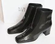 Nine West Sexy Metallic Pewter Patent Leather Block Heel Ankle Boots 9 1/2 NIB