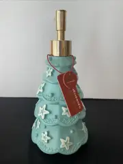 Aqua Blue Christmas Tree Soap Dispenser With Glitter Stars NEW 8”