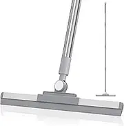 Floor Squeegee with 180° Rotating Head, Squeegee for Floor with 52'' Long Handle, Squeegee Broom, Squeegee for Window Cleaning, Bathroom Tile, Garage Concrete, Deck, Shower Glass (Silver)