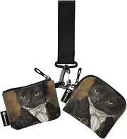 [XYMZR] Mini Zip Around Wristlet keychain Wallet Black Cat Gentleman for Women Personalized Pattern Detachable Dual Pouch Wristlet Portable Wallet Phone Coin Purse, Multi-colored, One Size
