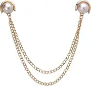 [Kilener] Pearl Brooch Pins Tassel Chain Brooch Collar Pins Lapel Pins for Men Women Dress Shirt Collar Chain Suit Collar Brooch Hanging Chain Lapel Pin for Men Suits Tuxedo Shirt Accessories