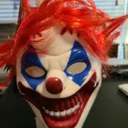 Smiling Clown Halloween Mask Accessory with Fiery Orange Wig