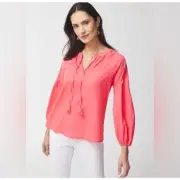NWT Chico's Cut Away Raglan Tie Popover Peasant Top Women's XL Coral Tassels