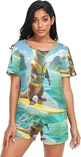 [RPLIFE] Adorable Happy Otter Ladies Pajamas Set, Womens Matching Lounge Short Set, Adorable Happy Otter, XX-Large