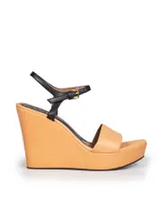 Brown Leather Wedge Platform Sandals
