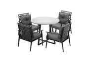Livsip Outdoor Dining Set 4 Seater Marble Table Rattan Armchair