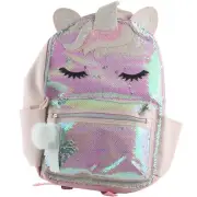 Unicorn Sequin School Backpack Book Bag Pink White 3D Horns Ears