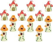 Yardenfun 12Pcs Miniature Fairy Cottage Resin House Figurines for Garden Decor Tile Roofed Design for Micro Landscaping Terrarium Accessories and Home Decoration