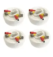 *4 x 100 Ft Video Power BNC RCA Cable fit Night Owl HD Security Cameras - White