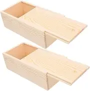 TEMPNAP 2pcs Unfinished Wooden Box with Slide Lid Pine Craft Box for Keepsakes Jewelry and Storage Versatile DIY Potential Compact Design for Home Organization