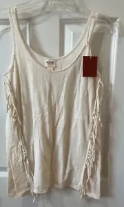 Mossimo Women's Ivory/cream Fringed Tank Top Soft Stretch Sleeveless Top XS NWT